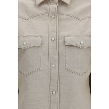 Fendi Beige Denim Selleria Collection Western Shirt With Organic Cotton