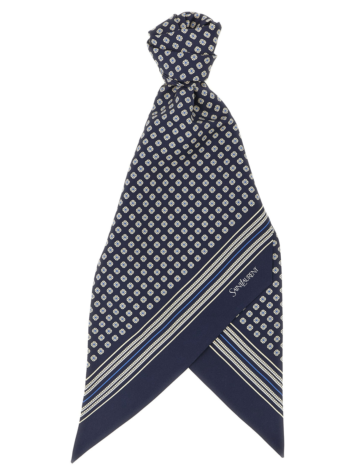 Foulard cravate lavallière en soie bleu marine Saint Laurent