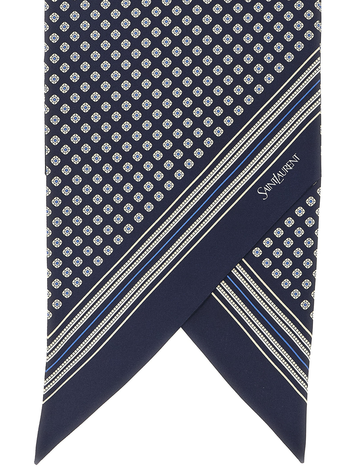 Foulard cravate lavallière en soie bleu marine Saint Laurent