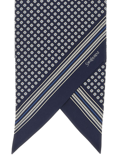 Foulard cravate lavallière en soie bleu marine Saint Laurent
