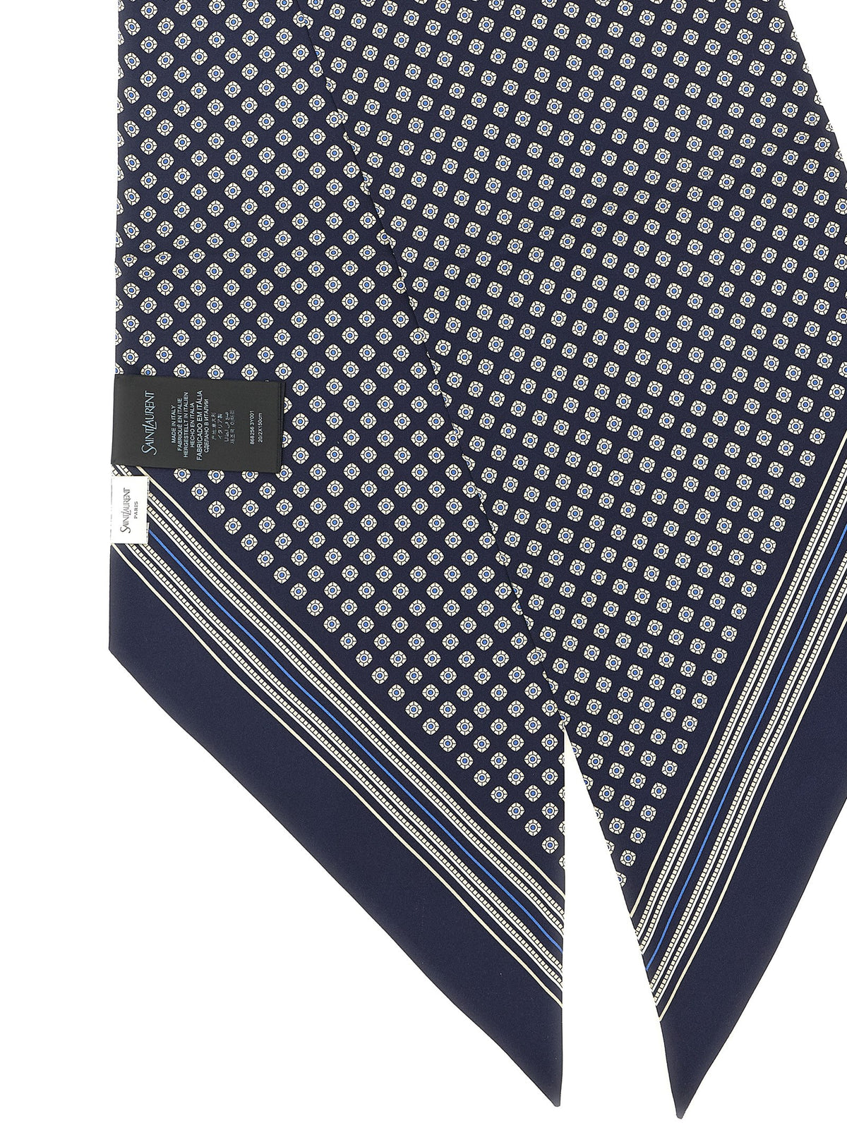 Foulard cravate lavallière en soie bleu marine Saint Laurent