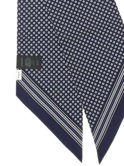 Foulard cravate lavallière en soie bleu marine Saint Laurent