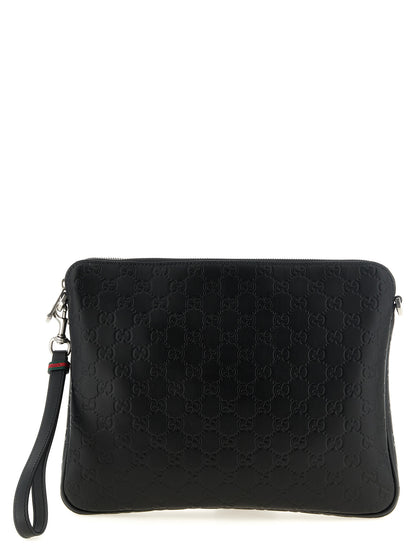 Gucci Sac Bandoulière Noir Cuir De Veau Emblème Gg