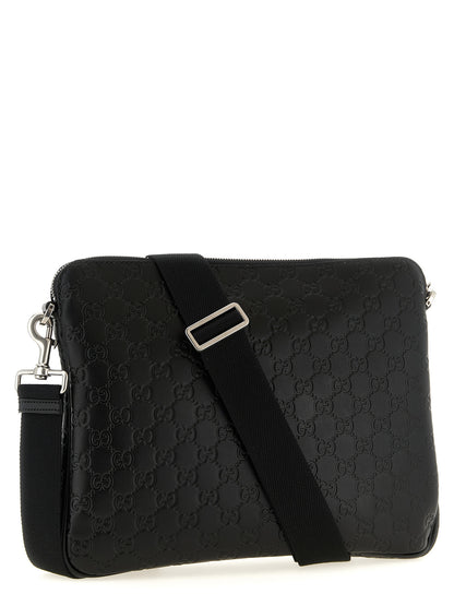 Gucci Sac Bandoulière Noir Cuir De Veau Emblème Gg