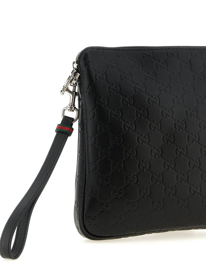 Gucci Sac Bandoulière Noir Cuir De Veau Emblème Gg