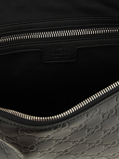 Gucci Sac Bandoulière Noir Cuir De Veau Emblème Gg