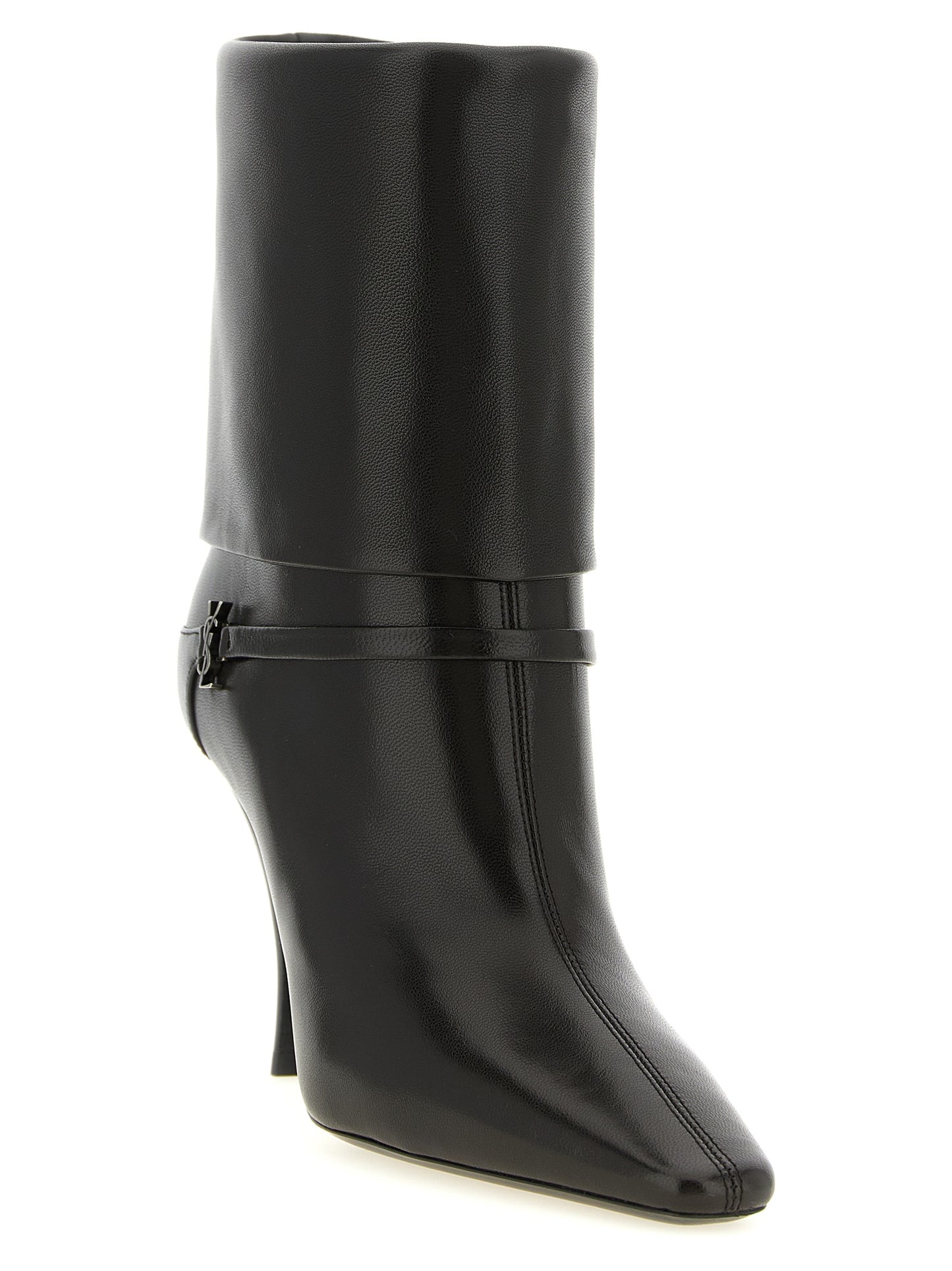 Bottes courtes Saint Laurent en cuir d'agneau marron Modèle Niki