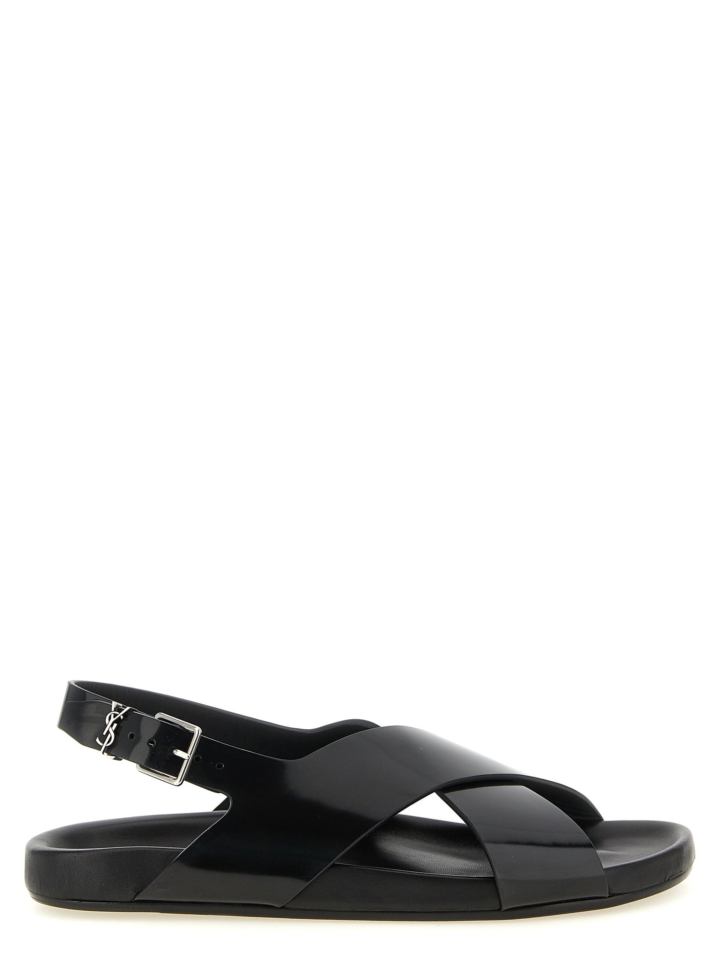 Saint Laurent Helios Black Leather Flat Sandals Daily Comfort