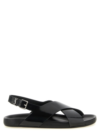 Saint Laurent Helios Black Leather Flat Sandals Daily Comfort