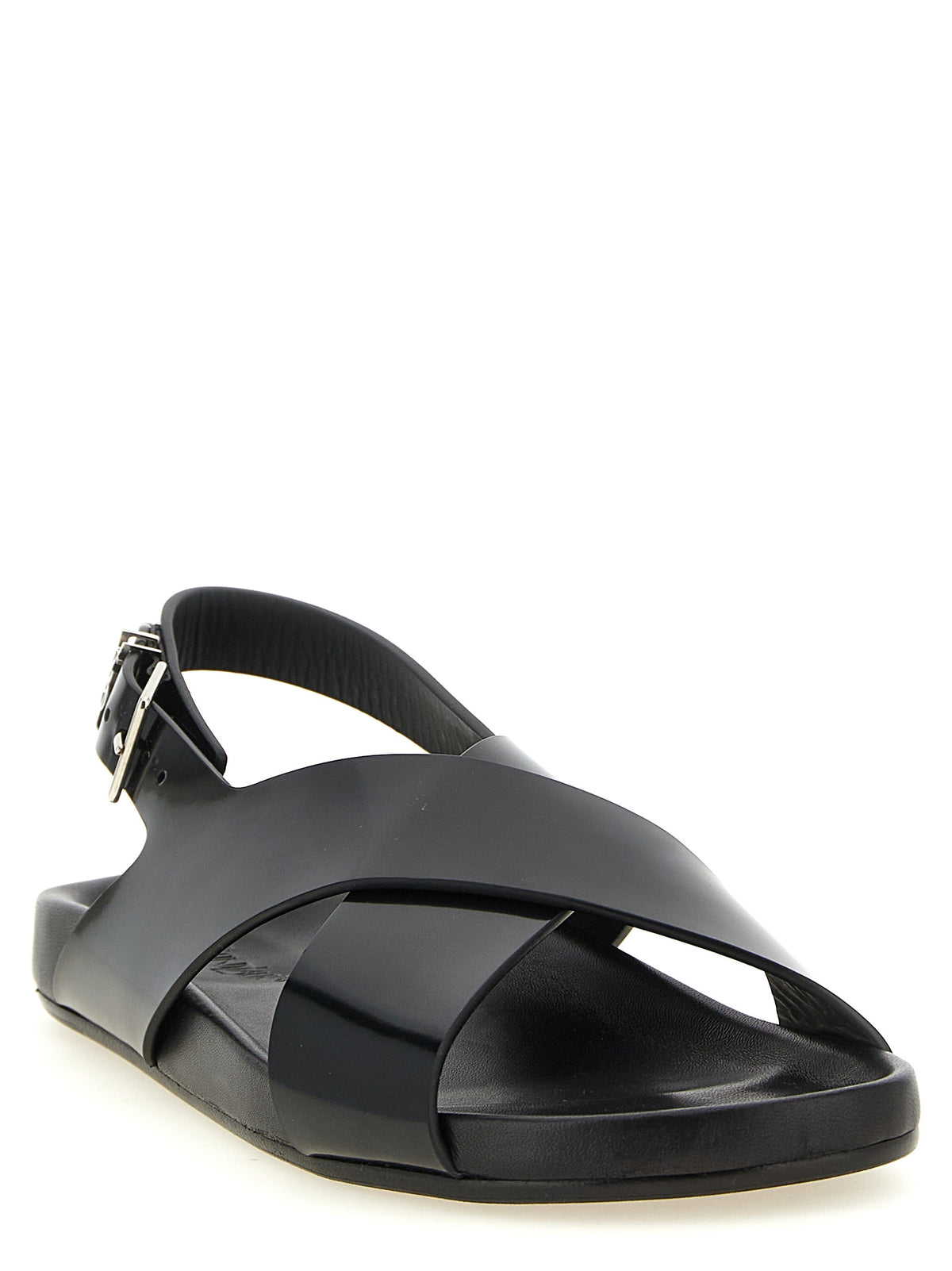 Saint Laurent Helios Black Leather Flat Sandals Daily Comfort