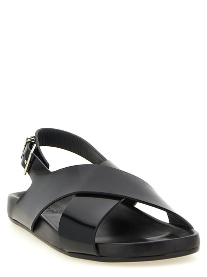 Saint Laurent Helios Black Leather Flat Sandals Daily Comfort