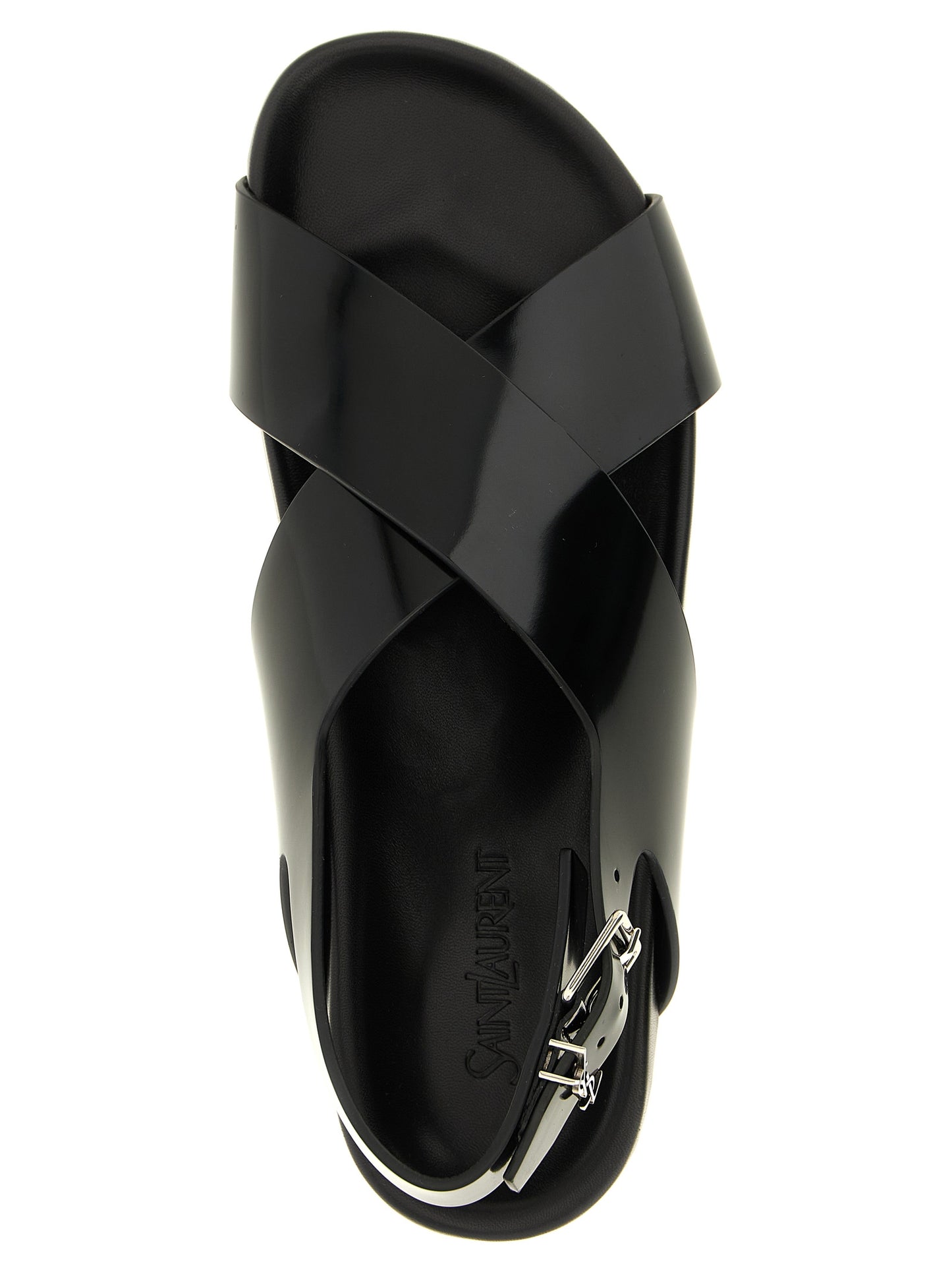Saint Laurent Helios Black Leather Flat Sandals Daily Comfort