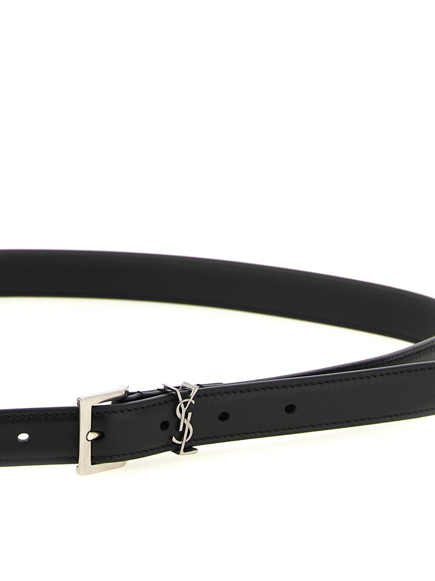Ceinture classique en cuir de veau noir Saint Laurent
