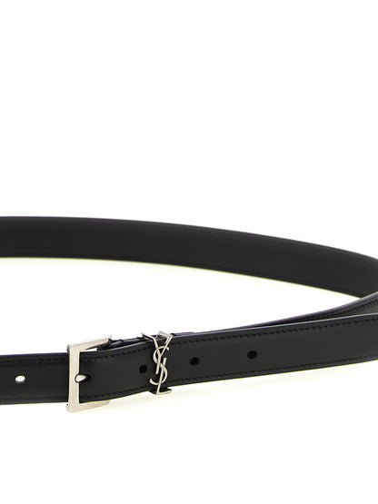 Ceinture classique en cuir de veau noir Saint Laurent