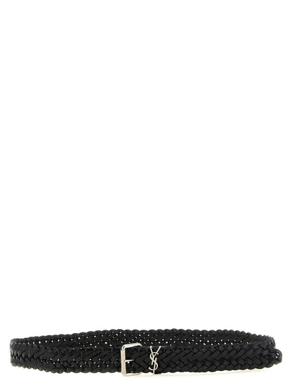 Ceinture Régulière Saint Laurent Noire En Veau Avec Fermoir Argenté