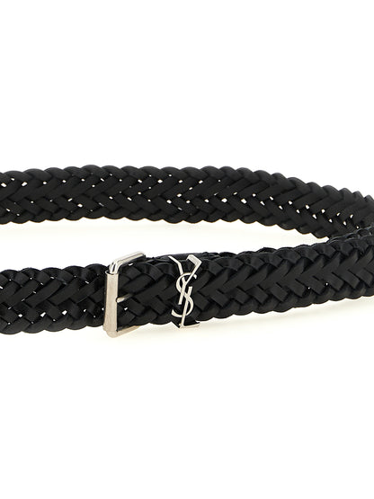 Ceinture Régulière Saint Laurent Noire En Veau Avec Fermoir Argenté