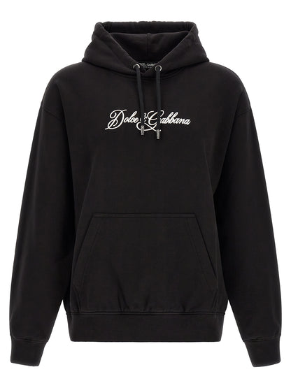 Sweatshirt en coton noir à coupe droite Dolce & Gabbana