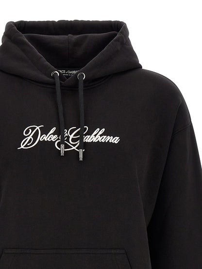 Sweatshirt en coton noir à coupe droite Dolce & Gabbana