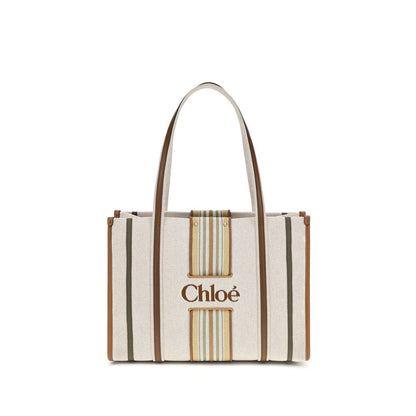 Chloé Woody Loop Shoulder Bag in Beige Cotton