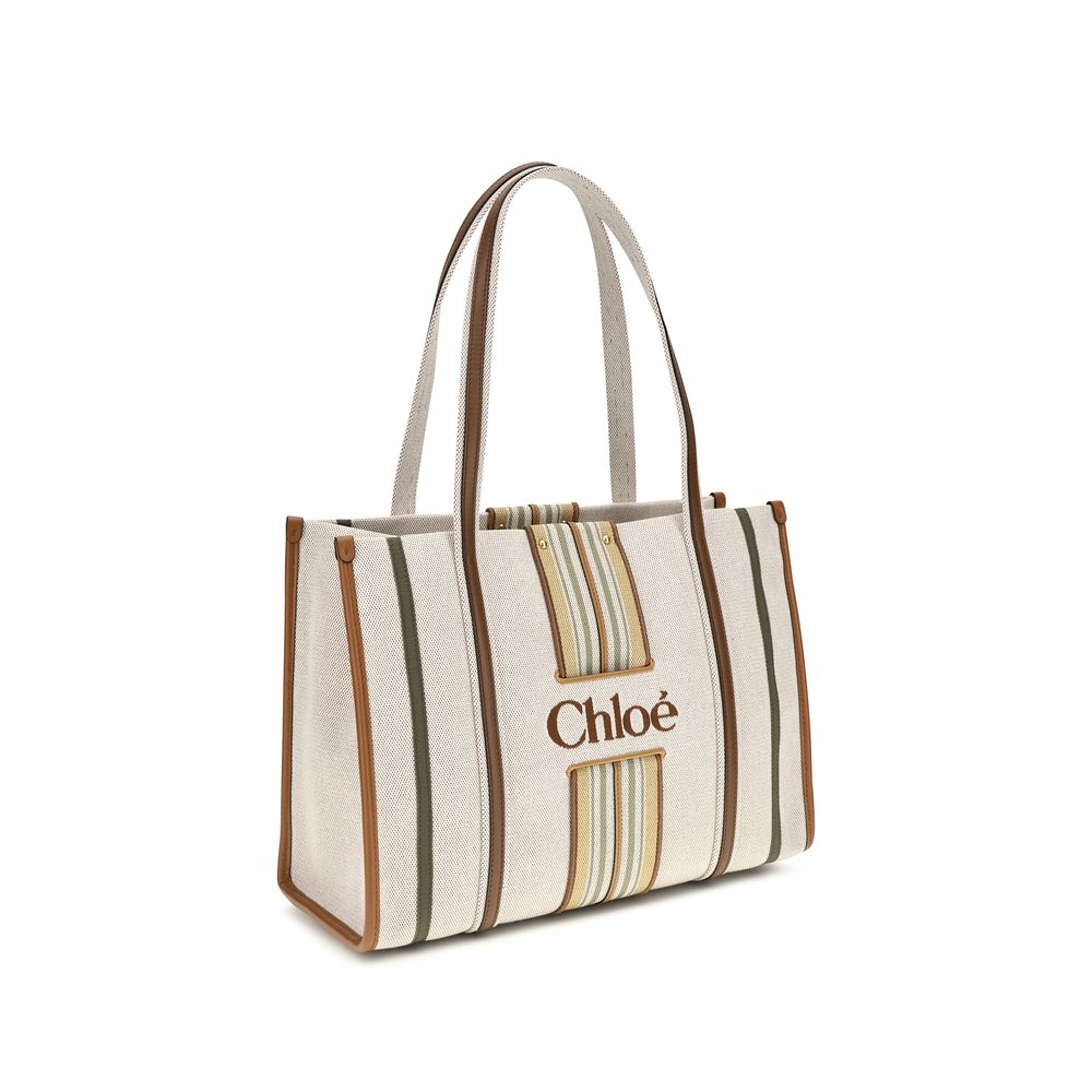 Chloé Woody Loop Shoulder Bag in Beige Cotton
