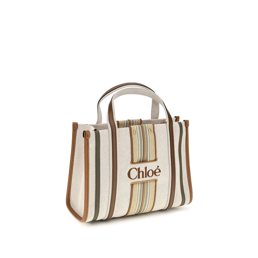 Chloé Bolso De Hombro Small Woody Loop Algodón Beige