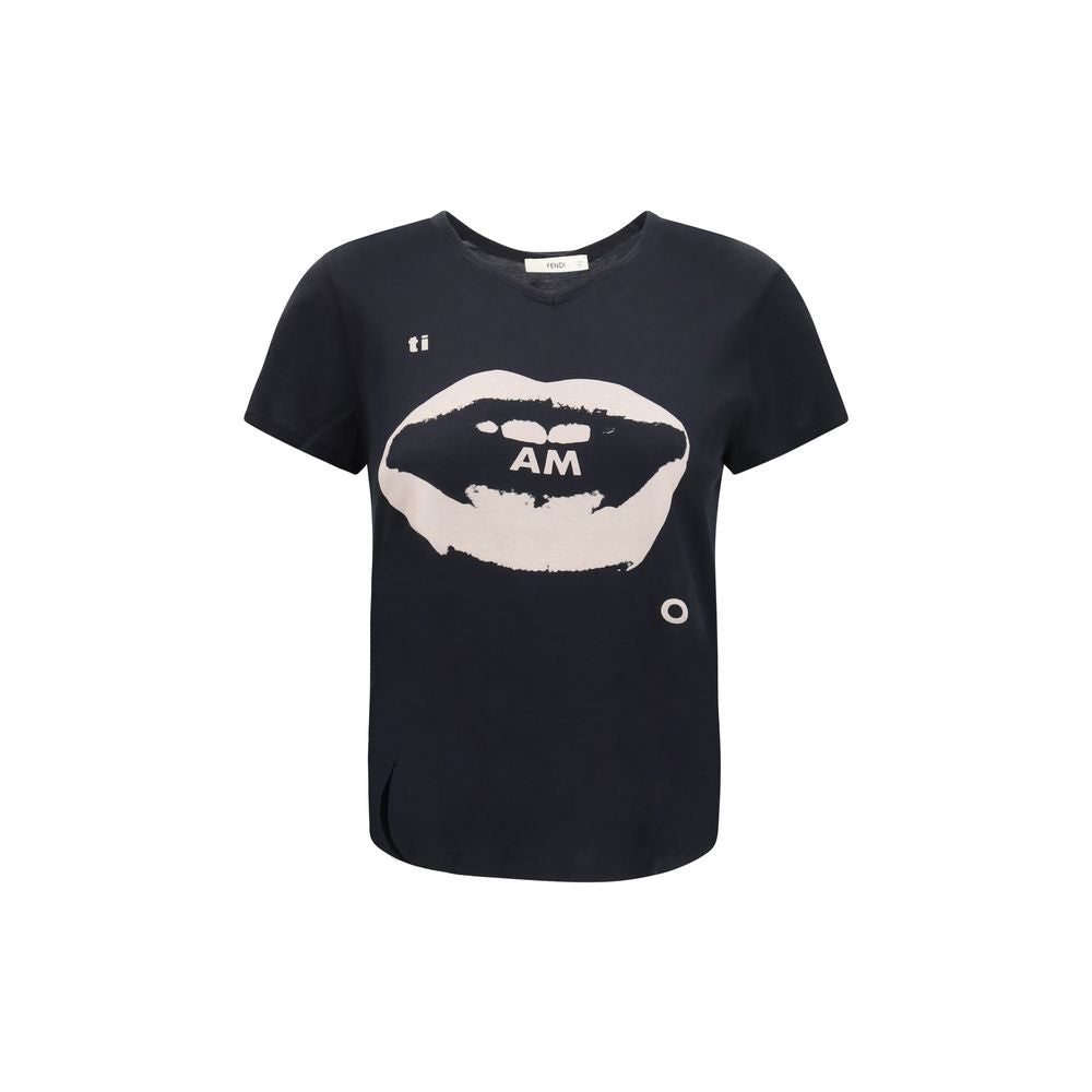 T-shirt Fendi en Coton Noir à Coupe Droite