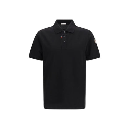 Moncler Camisa Polo De Algodón Negro Con Diseño Depurado