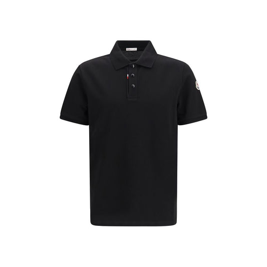 Moncler Camisa Polo De Algodón Negro Con Diseño Depurado