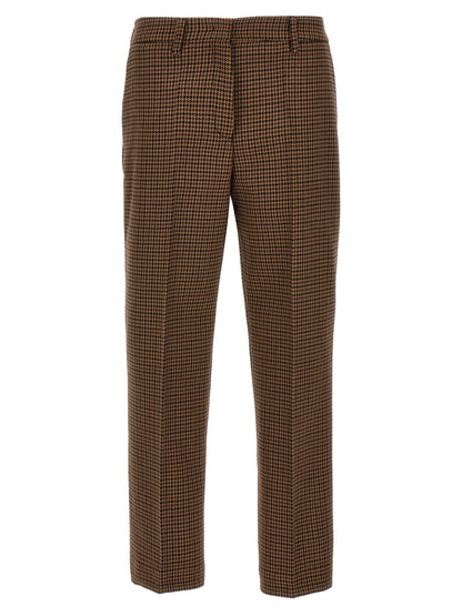 Pantalones Casuales Prada Marrón De Lana Virgen Con Diseño A Jaque