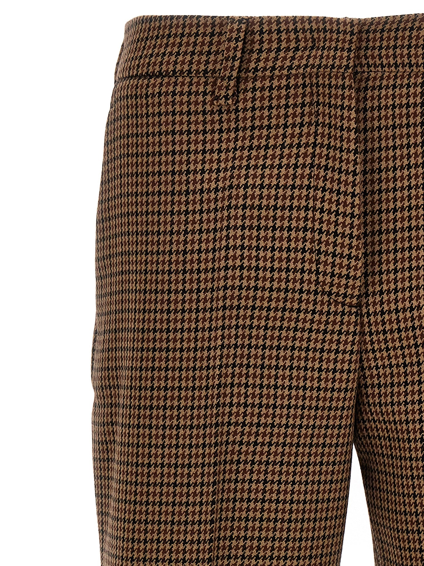 Pantalones Casuales Prada Marrón De Lana Virgen Con Diseño A Jaque