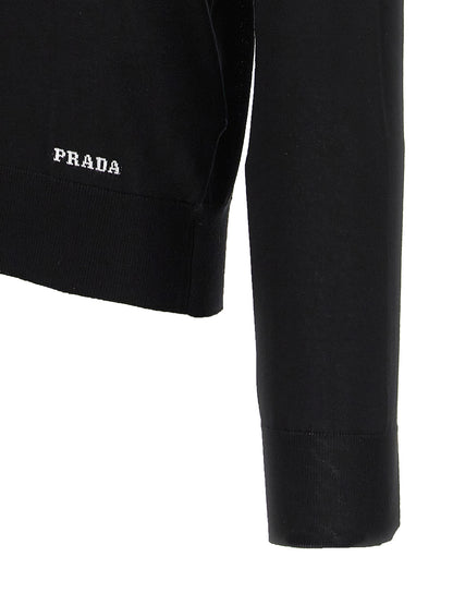 Prada Cardigan Noir - Soie Italienne Avec Logo Brodé