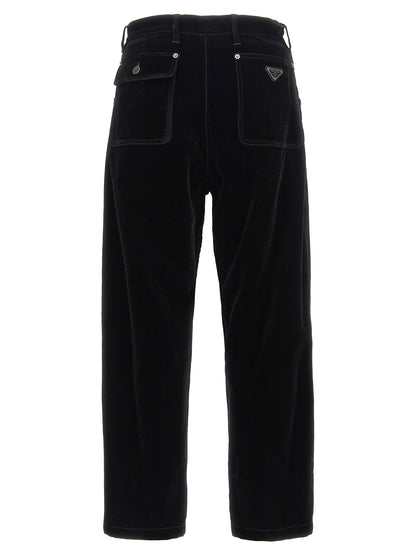 Pantalon décontracté Prada en coton noir, design polyvalent