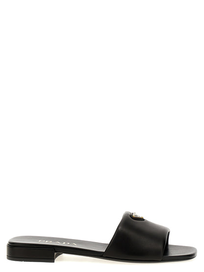 Prada Black Lambskin Slide Sandals