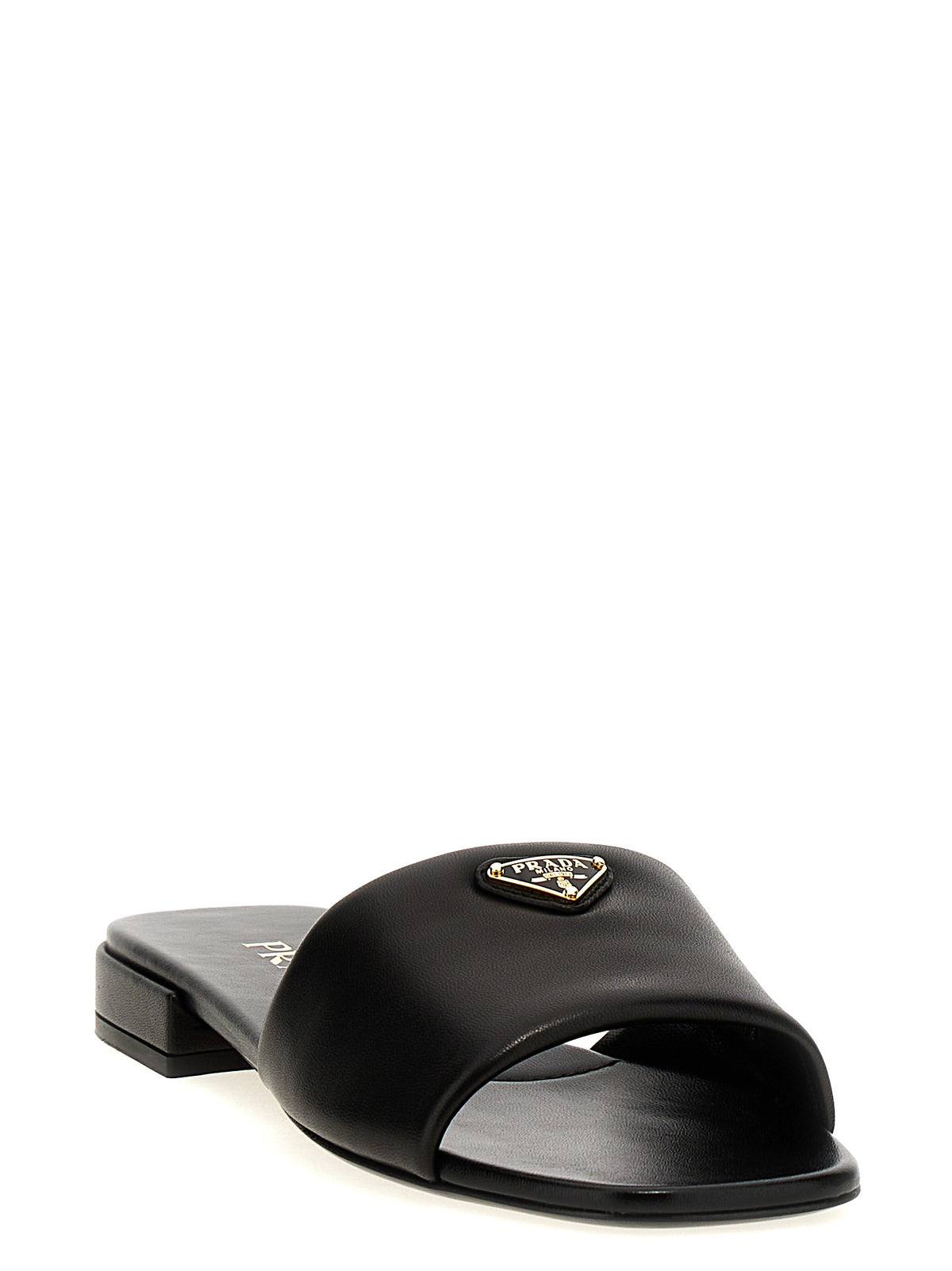 Prada Black Lambskin Slide Sandals