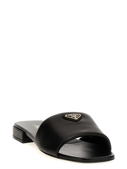 Prada Black Lambskin Slide Sandals
