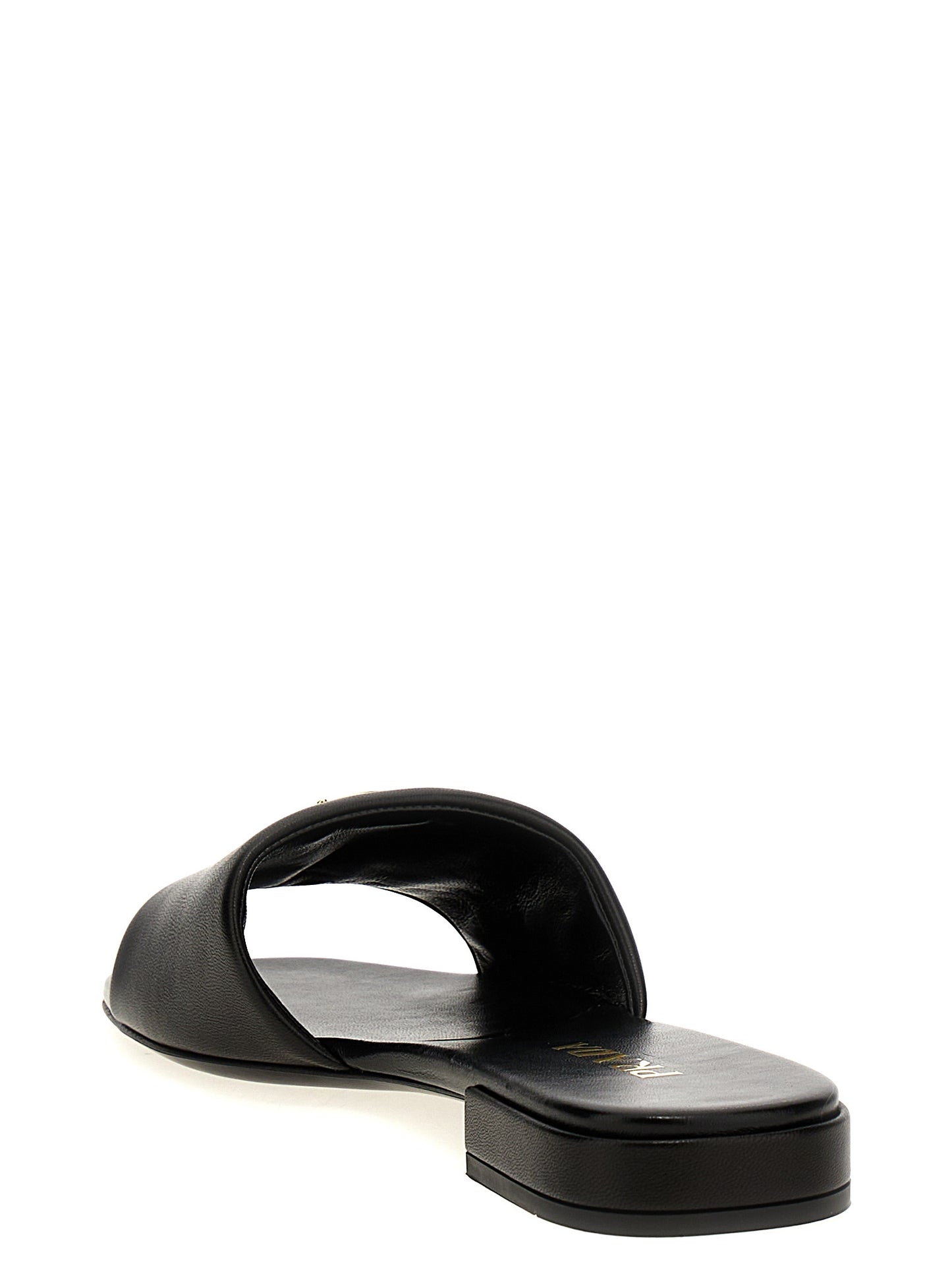 Prada Black Lambskin Slide Sandals
