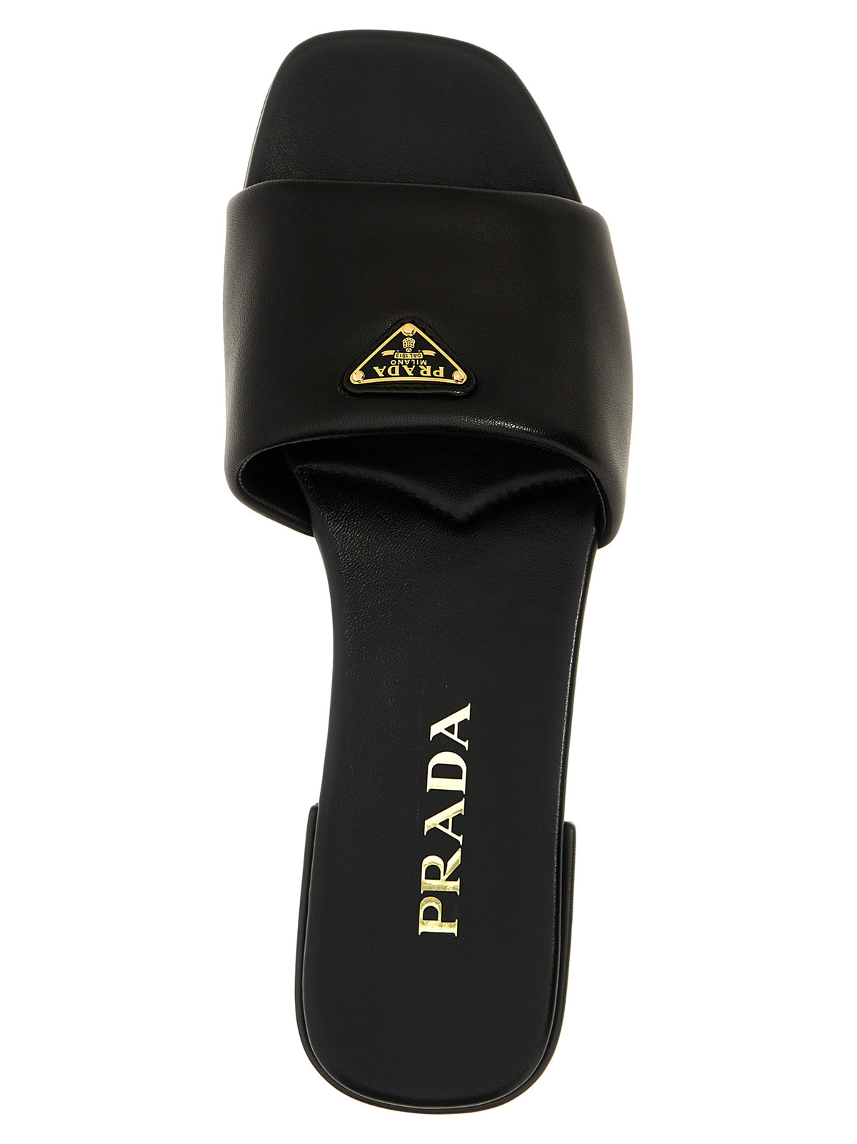Prada Black Lambskin Slide Sandals