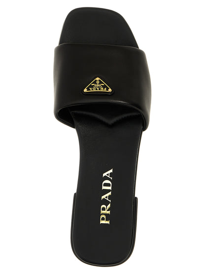 Prada Black Lambskin Slide Sandals