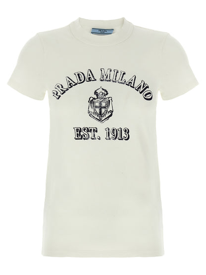 T-shirt en coton blanc avec logo Prada