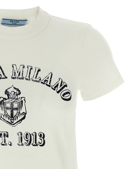 T-shirt en coton blanc avec logo Prada