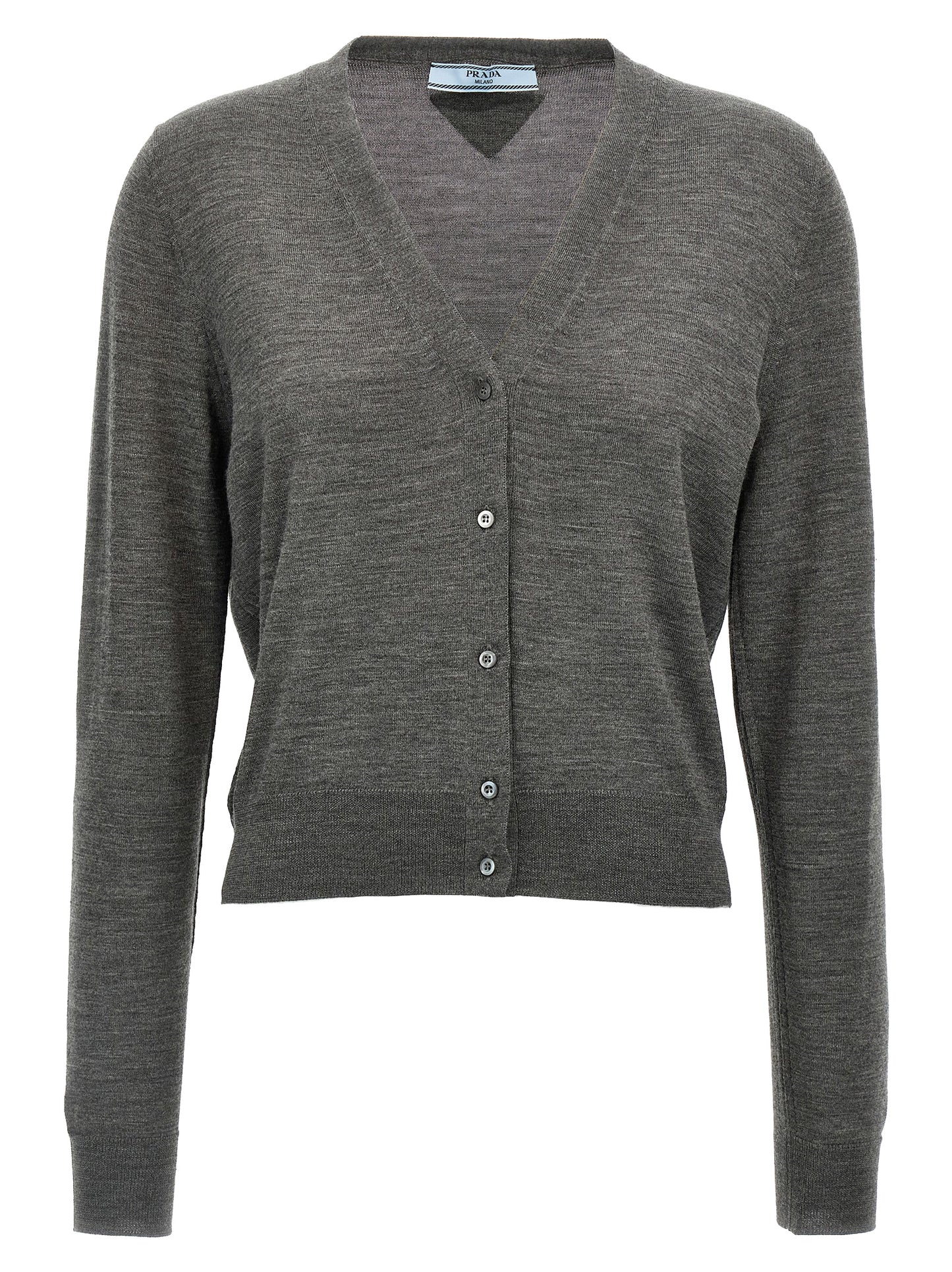 Prada Classic Style Virgin Wool Cardigan in Grey