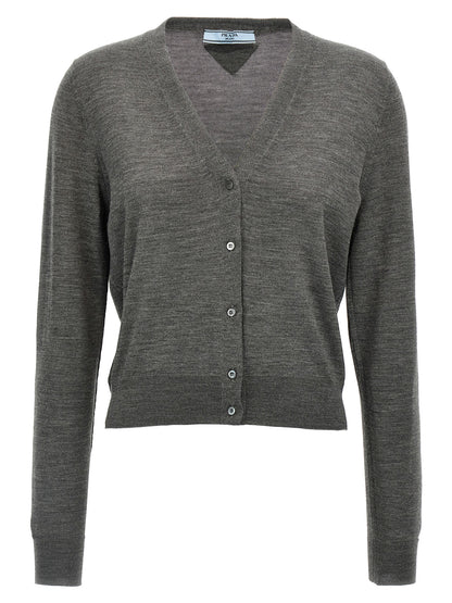 Prada Classic Style Virgin Wool Cardigan in Grey
