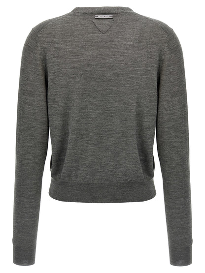 Prada Classic Style Virgin Wool Cardigan in Grey