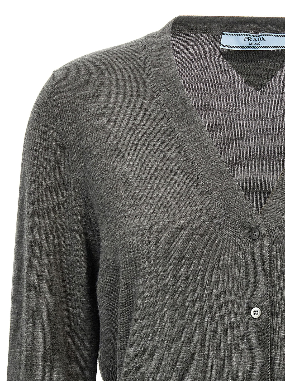 Prada Classic Style Virgin Wool Cardigan in Grey