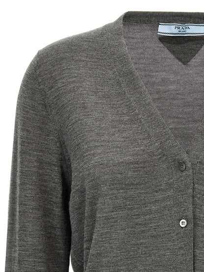 Prada Classic Style Virgin Wool Cardigan in Grey