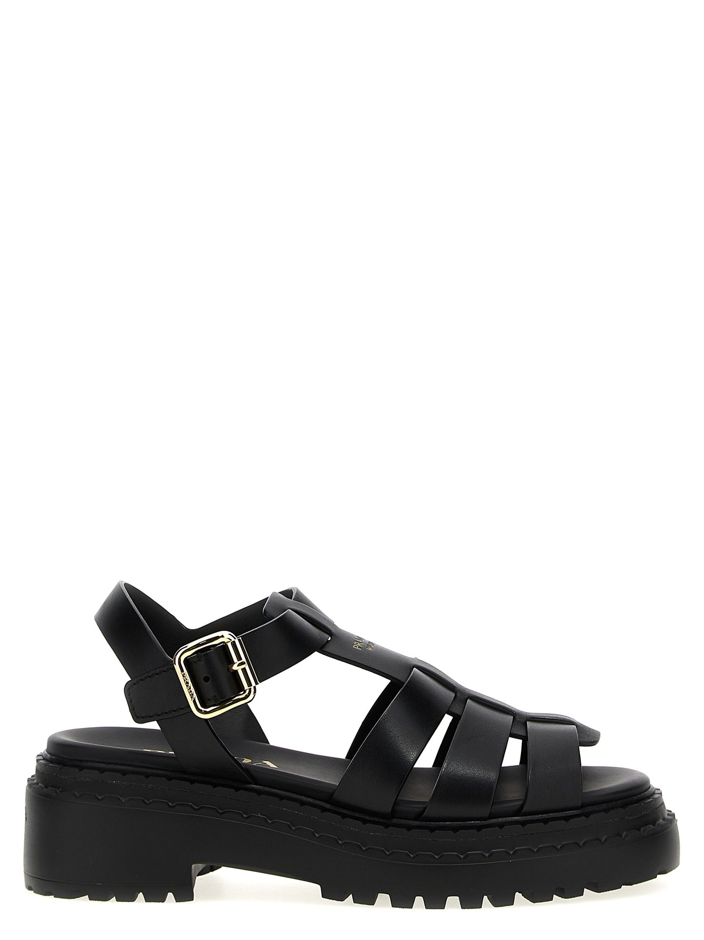 Prada Black Leather Monolith Comfort Flat Sandals