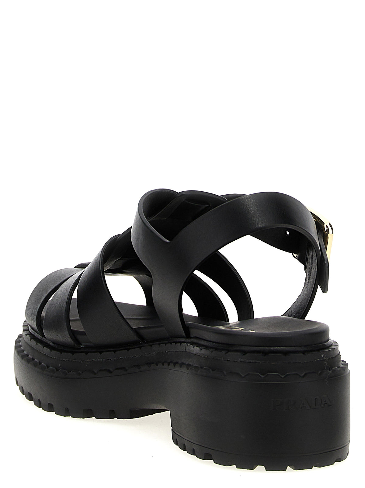 Prada Black Leather Monolith Comfort Flat Sandals