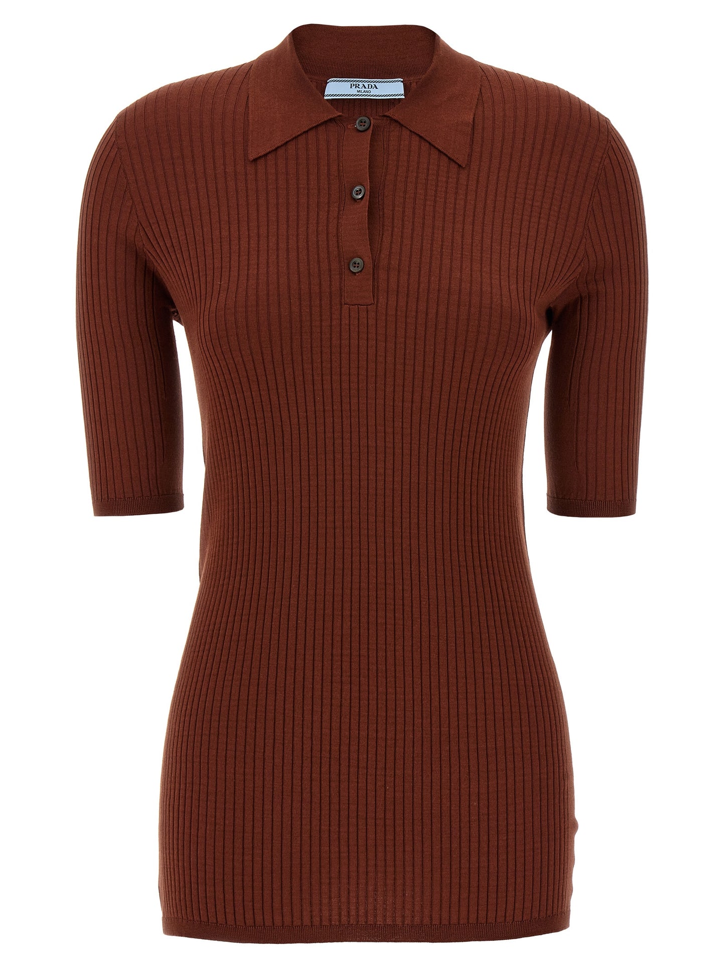 Camiseta Polo De Algodón De Prada Diseño Atemporal Marrón
