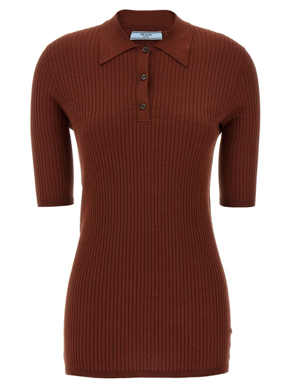 Camiseta Polo De Algodón De Prada Diseño Atemporal Marrón