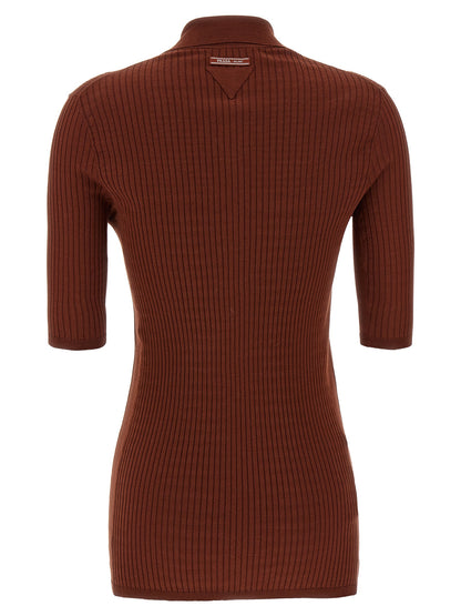 Camiseta Polo De Algodón De Prada Diseño Atemporal Marrón